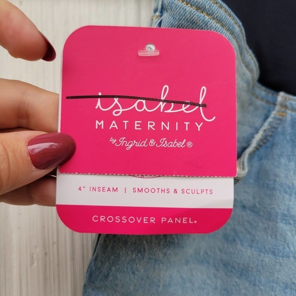 Ingrid & Isabel Maternity Denim Midi Short Crossover Panel 16 NWT - Picture 4 of 8